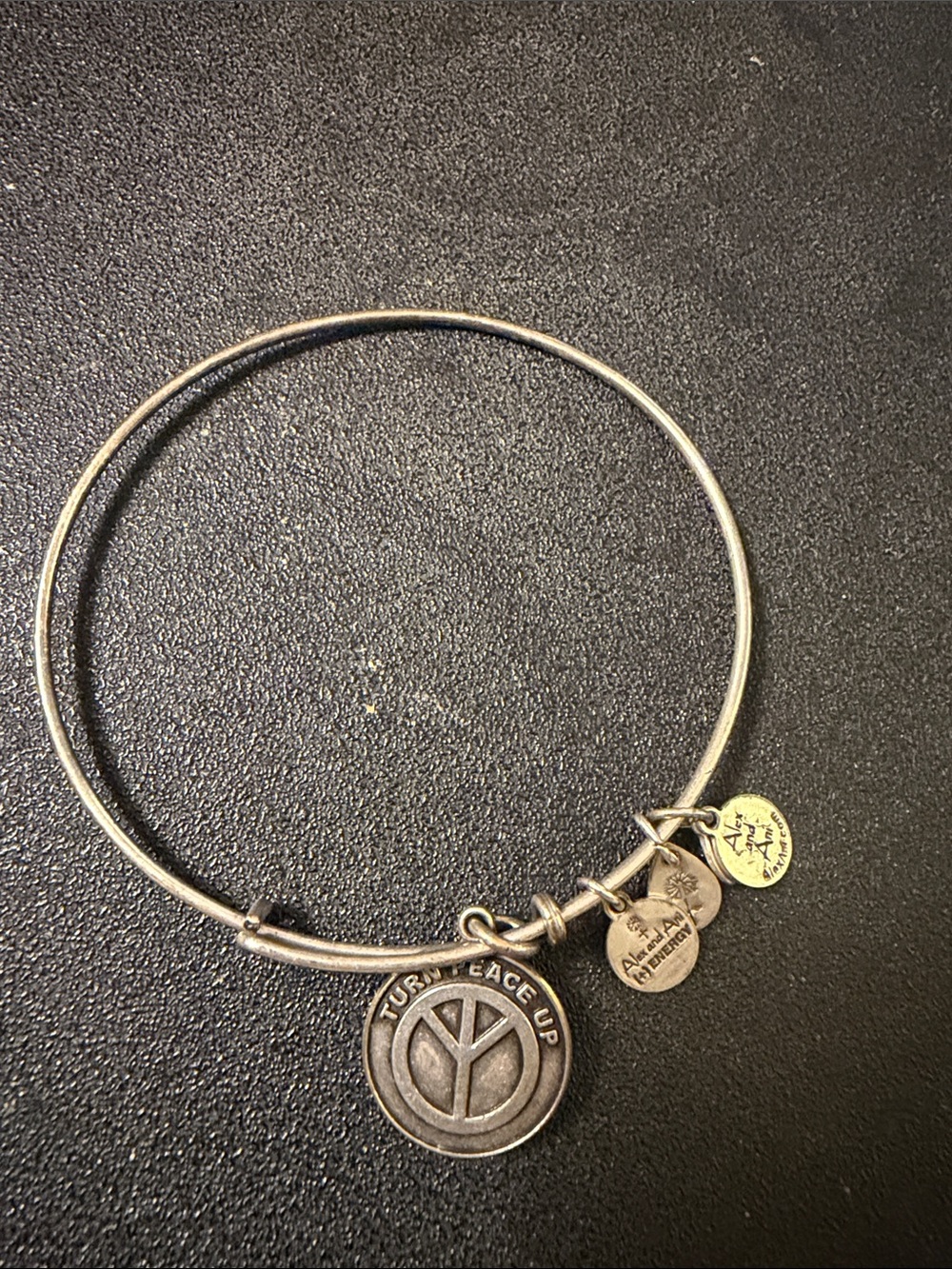 Alex and Ani Silver Peace Sign Charm Bangle Bracelet